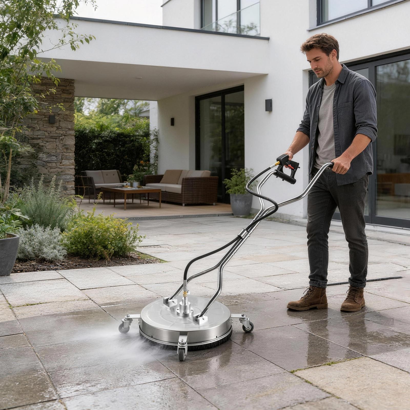 Pressure Washer Surface Cleaner 4000PSI w/ Handles & Wheels Stainless Steel