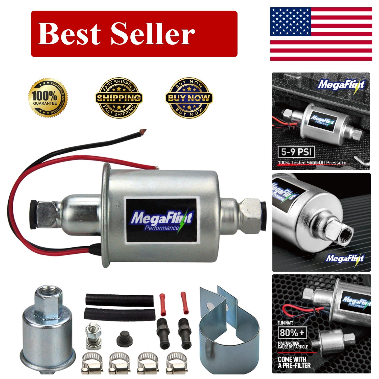 Electric Inline Fuel Pump Low Pressure for Carburetor Universal 5-9 psi 12 volt