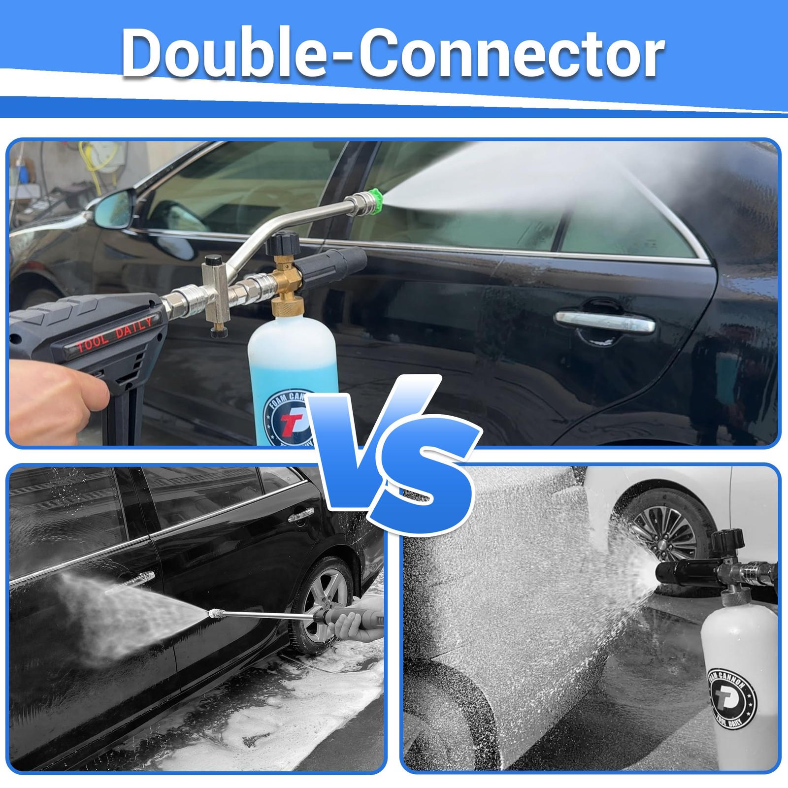 Short Pressure Washer with Foam Cannon, Dual Connector Accessory, 1/4 Inch Qu…