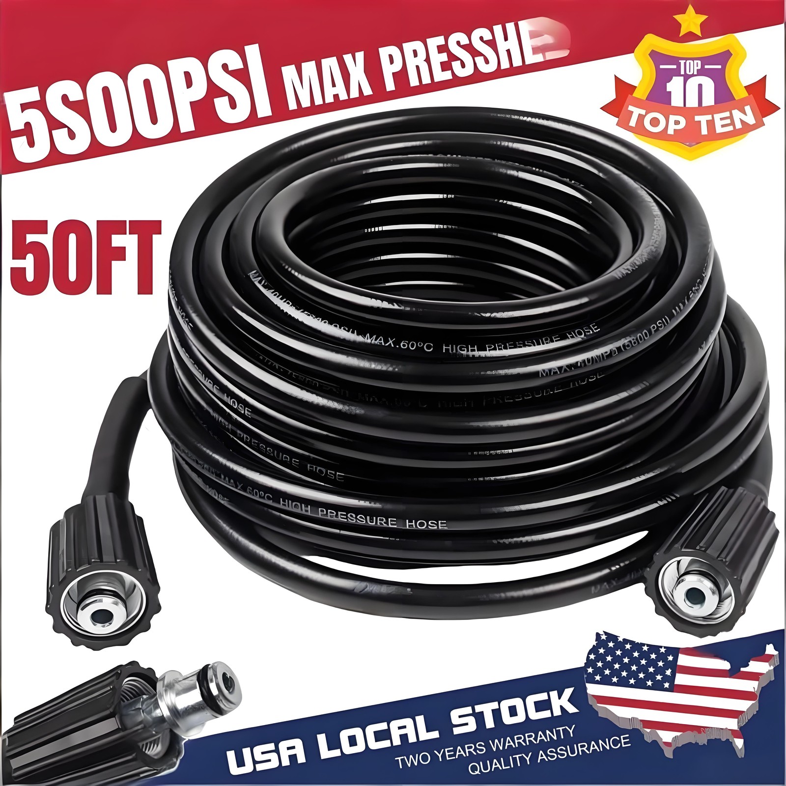50 FT High Pressure Washer Hose 5800PSI M22-14MM Power Washer Extension Hose NEW