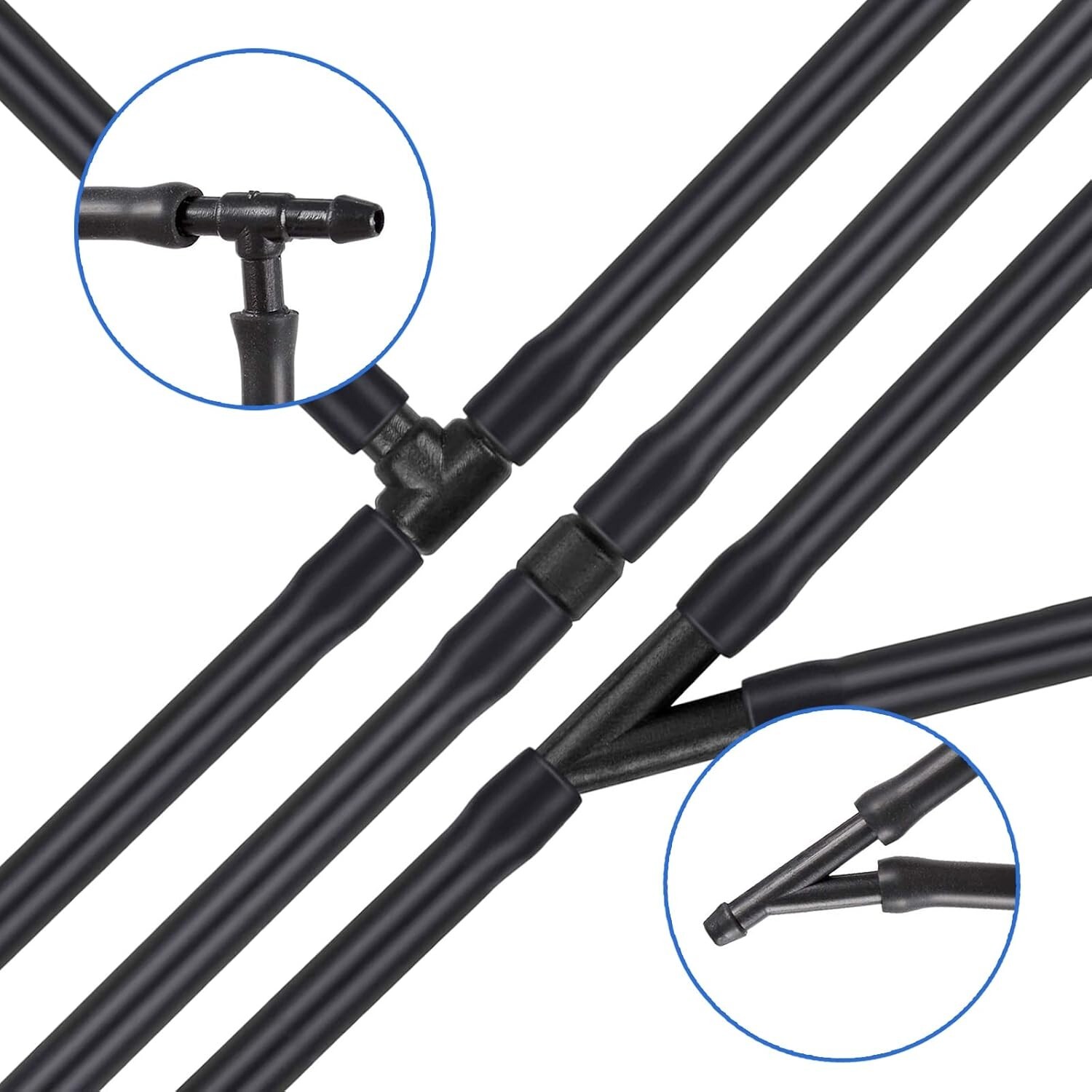 5M Windshield Washer Hose Kit with 12 Connectors, 2 Fan Nozzles & 2 Rubber Ga…