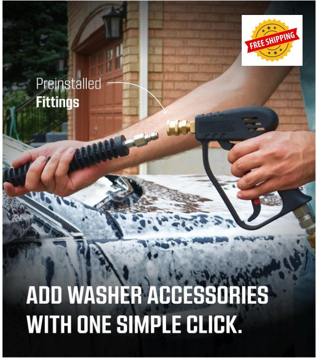 Short Pressure Washer Gun with Swivel, 3/8″ Plug & 1/4” Quick Connector