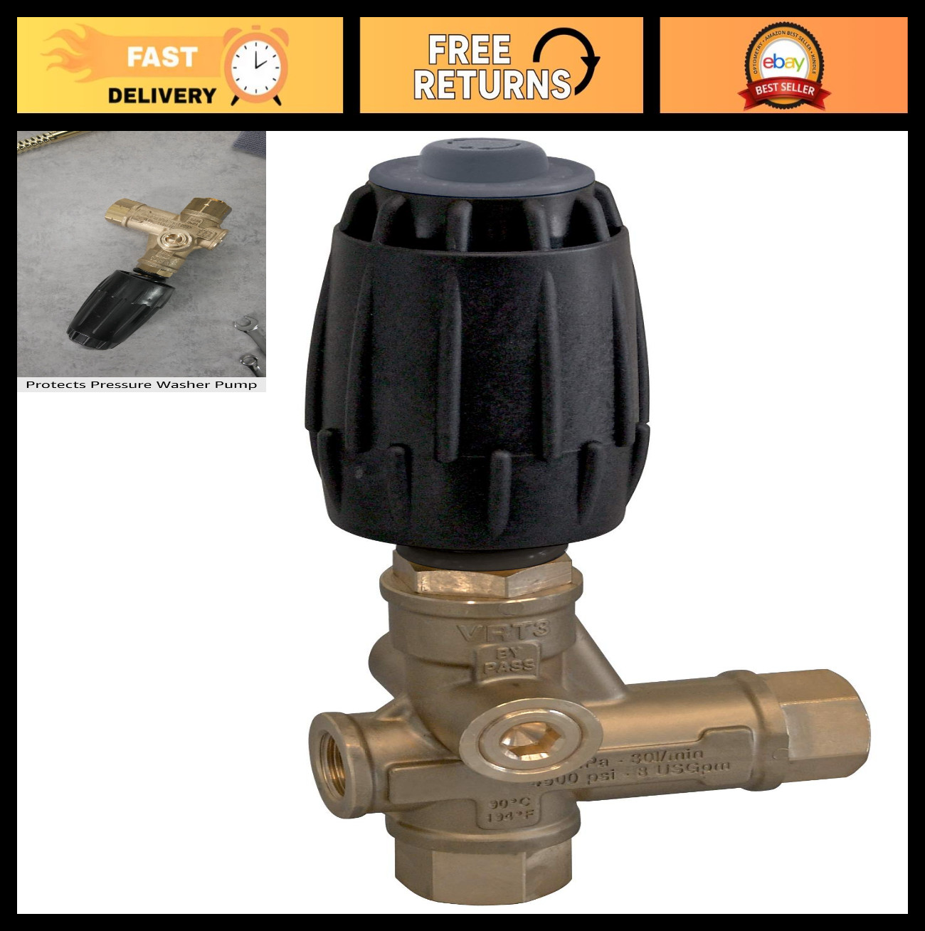 High-Pressure Washer Unloader Valve – 4500 PSI, 10.5 GPM, 3/8″ FNPT, Adjustable