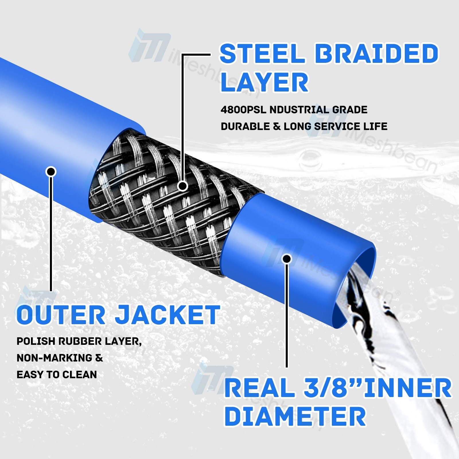 30/50/100/150′ Pressure Washer Hose 4800PSI 3/8″ Flexible Power Wire Washer Hose