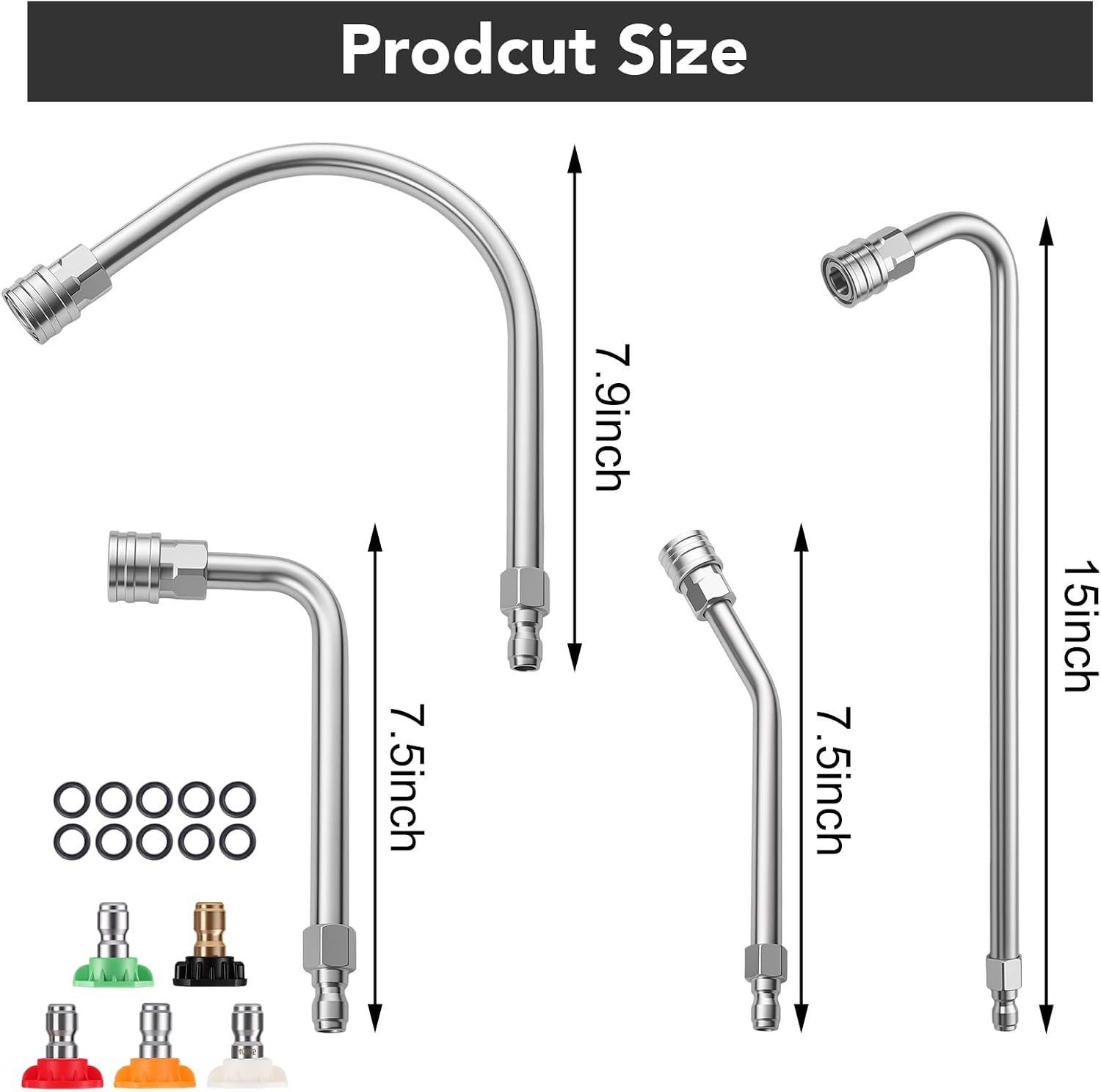 Pressure Washer Extension Wand 4000 PSI Stainless Steel – 4 Curved Rods with 1/4