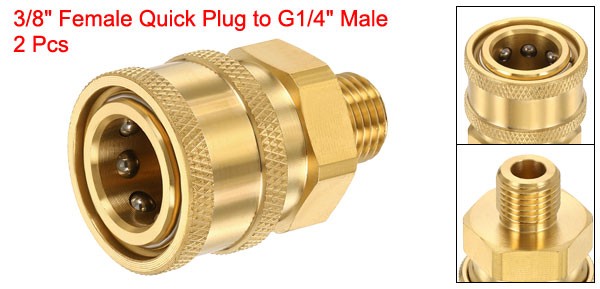 2Pcs Pressure Washer Adapter 3/8″ Female Quick Plug to G1/4″ Male Brass