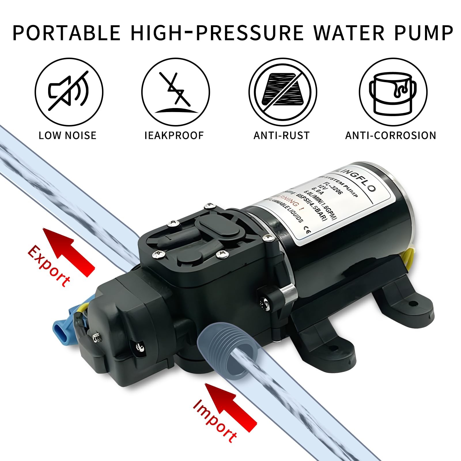 Water Pressure Pump,12V DC 6L/Min 1.6 GPM 65 PSI Diaphragm Water Pump for RV …