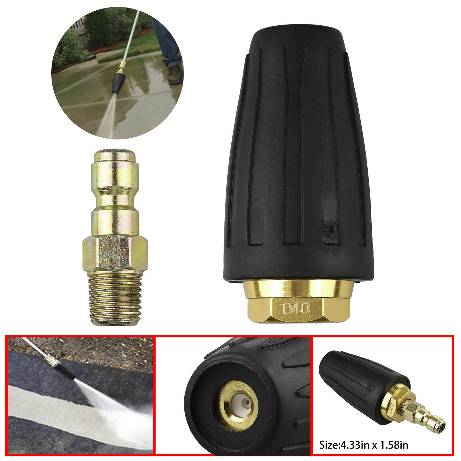 1/4″ High Pressure Pressure Washer 3000 PSI Turbo Spray Nozzle Rotating 4.0 GPM