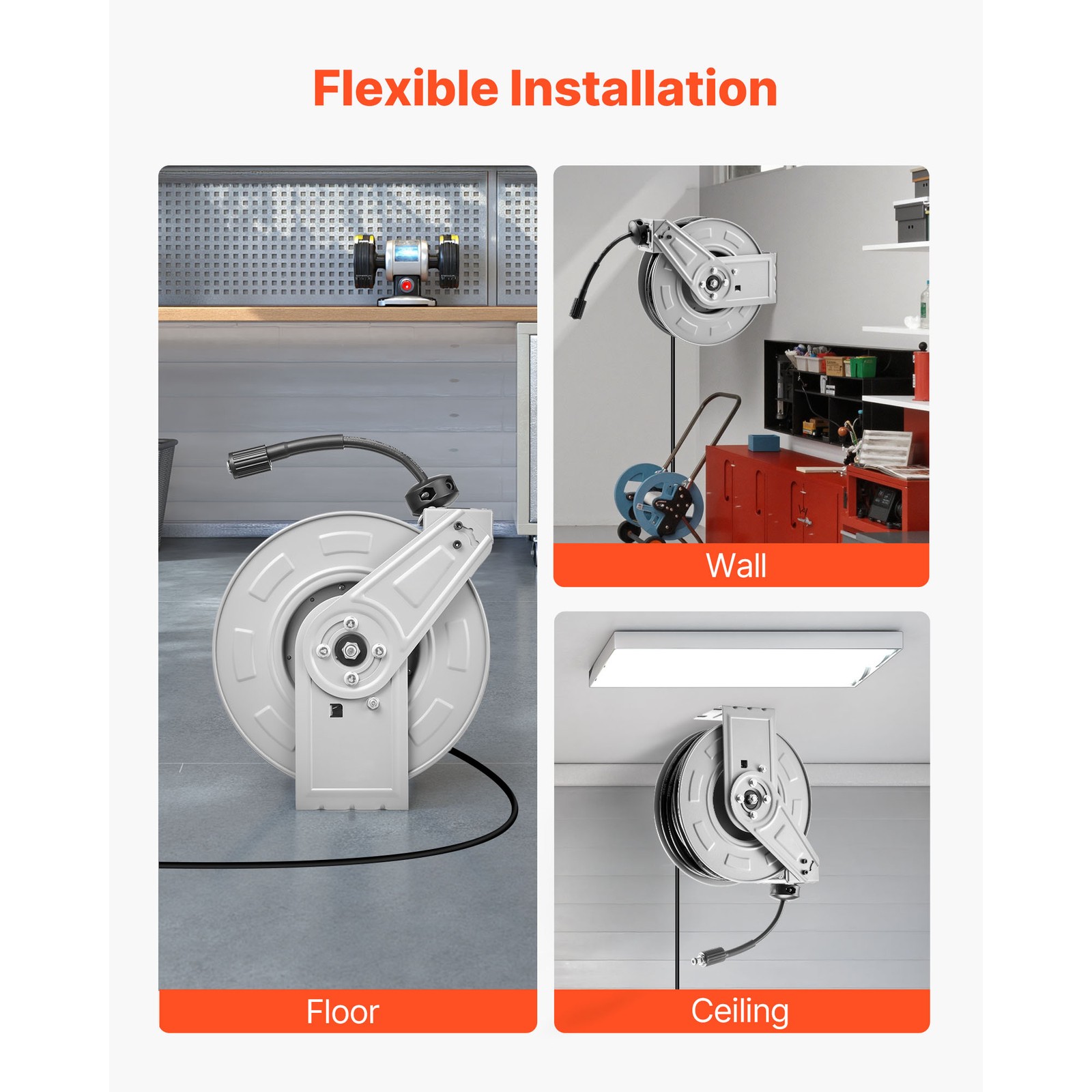 Uimoso Retractable 65ft Pressure Washer Hose Reel, 1/4in, 3200PSI Auto-Rewind