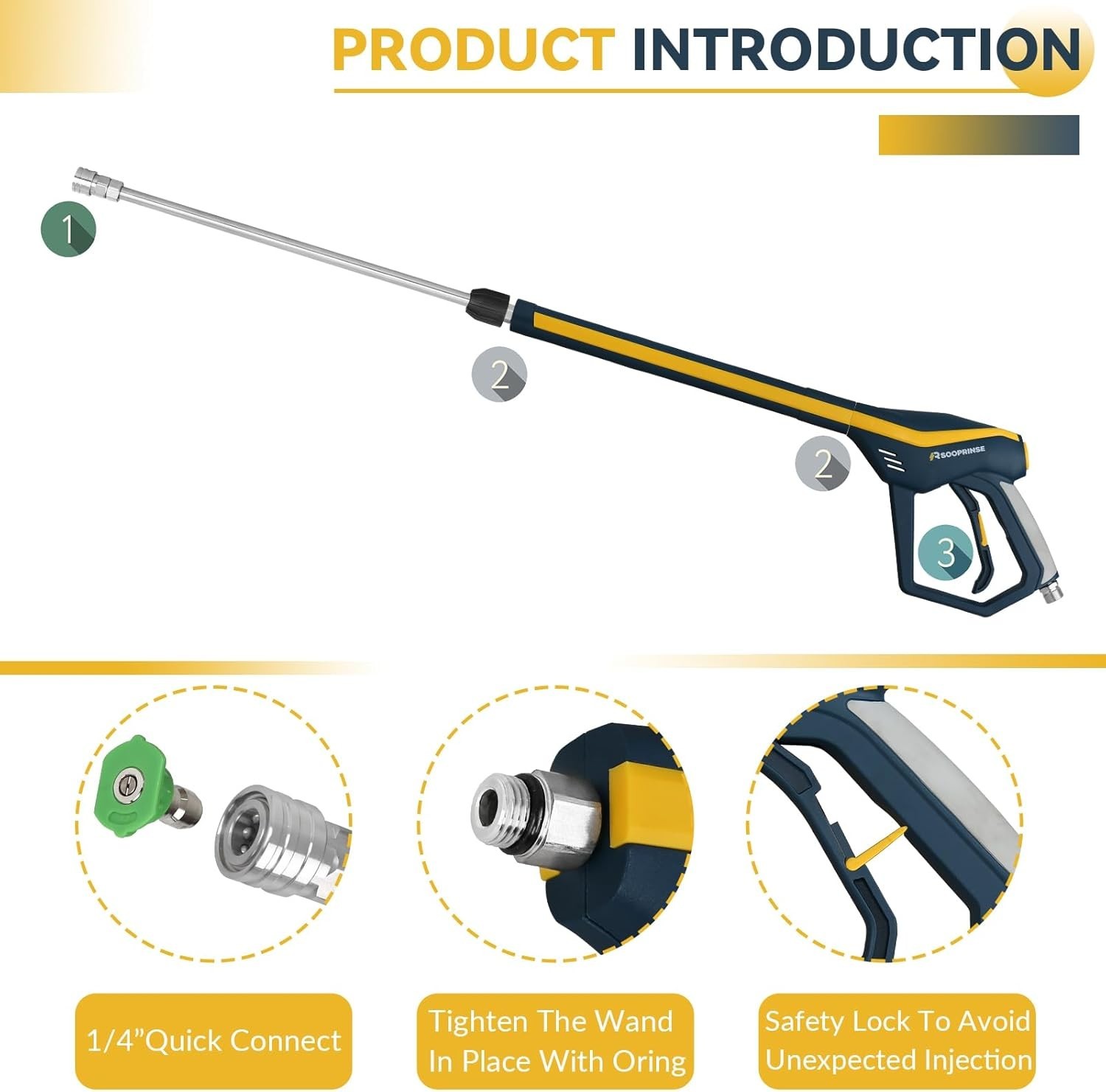 4000 PSI High Pressure Washer Gun with Stainless Steel Connector and Safety Lock
