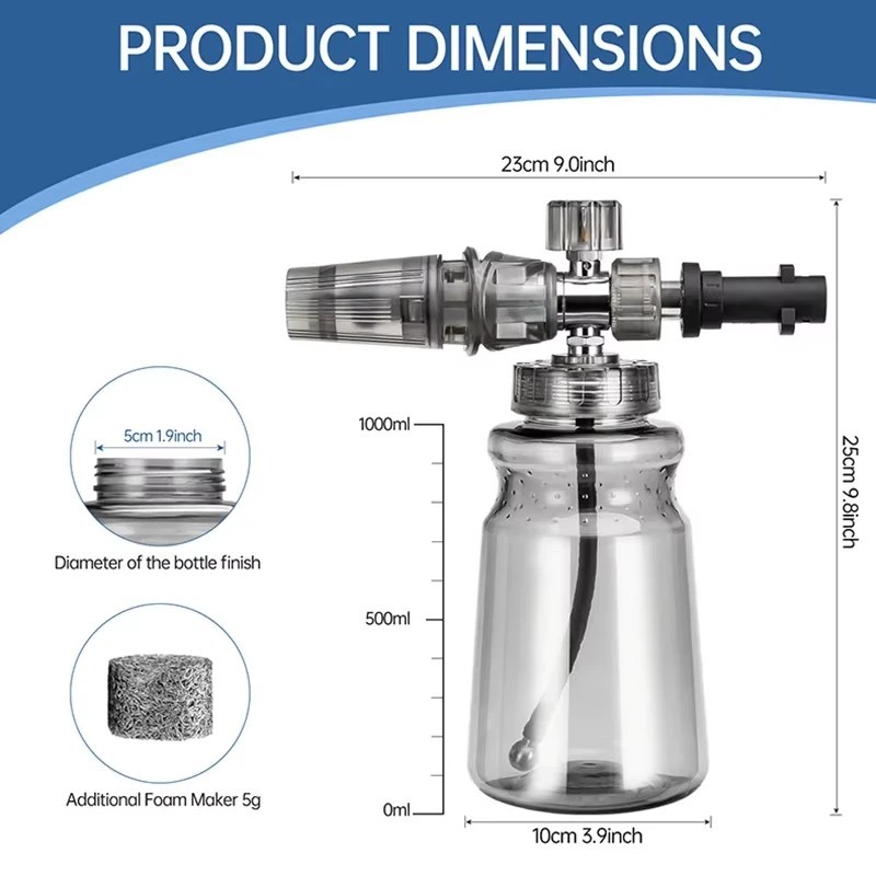 1L Pressure Snow Foam Lance Car Wash Spray Gun Bottle Quick Connect Washer Tool