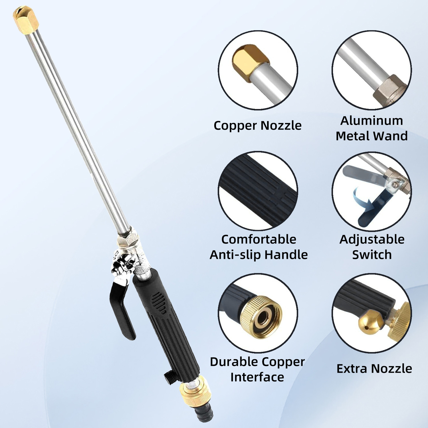 Jet Nozzle 18″ High Presure Power Washer Wand w/Nozzles & Hose Connector & Glove
