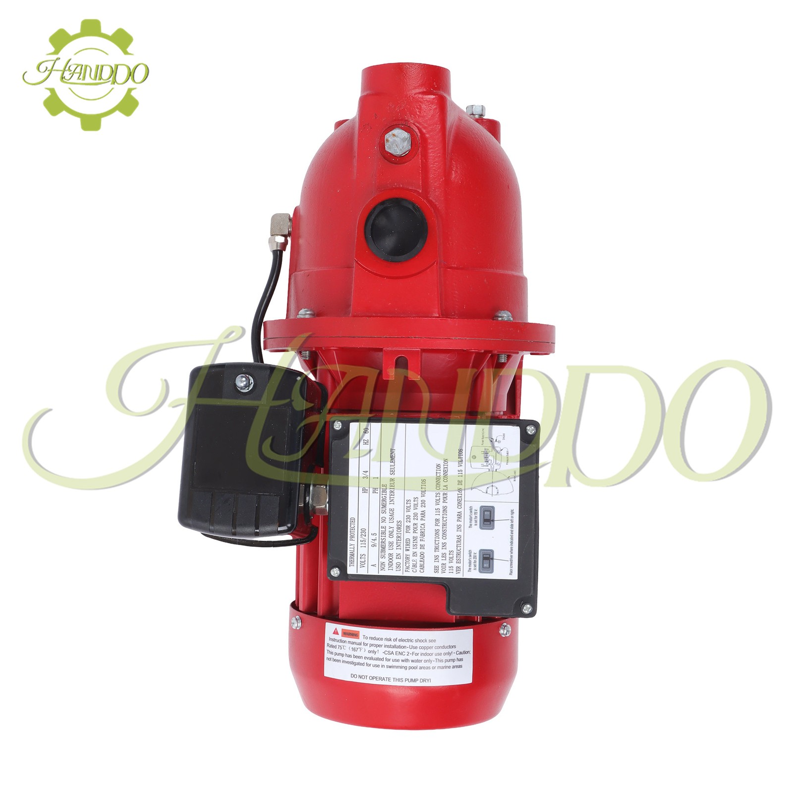 Shallow Well Jet Pump 3/4 HP 13 GPM, Cast Iron, 115/230V Dual Voltage, Red