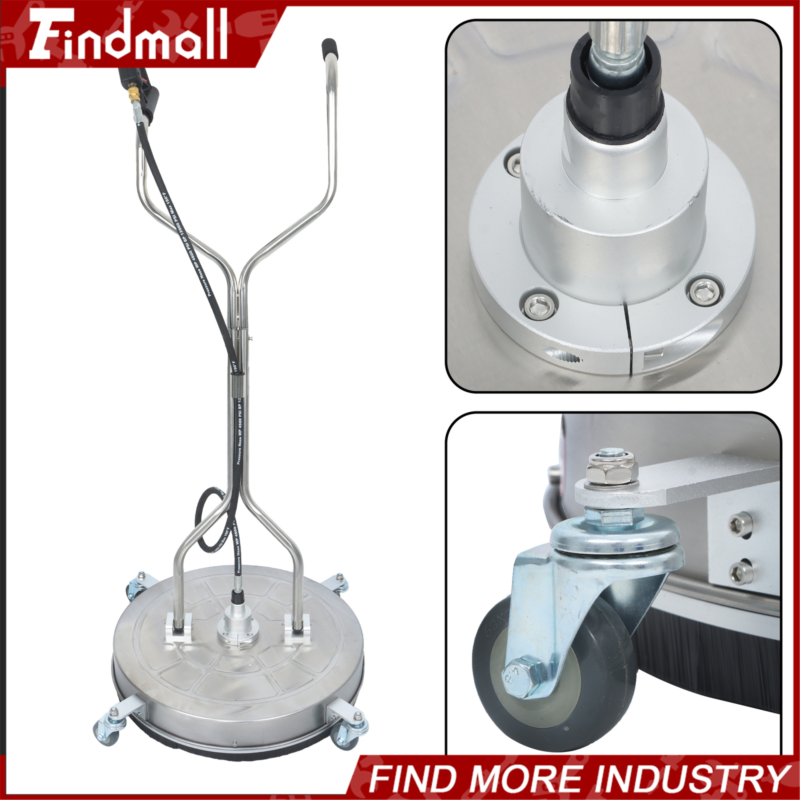 Findmall 24″ Pressure Washer Surface Cleaner w/ Handles & Wheels Quick Connect