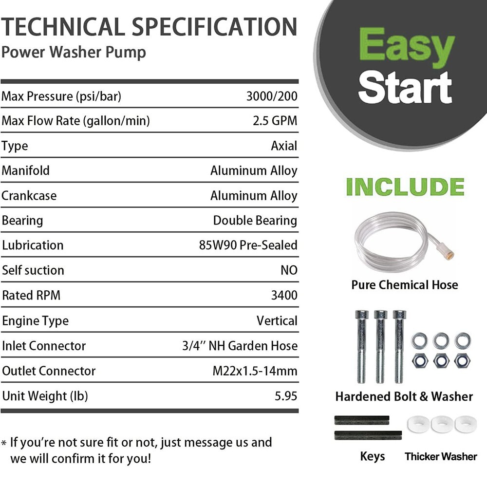 YAMATIC 7/8″ Shaft Vertical 3000 PSI Pressure Washer Pump 2.5 GPM