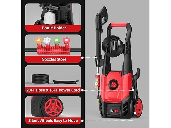 Paporia 2.5 Max GPM Electric Pressure Washer w/Foam Cannon, 20FT Hose -FAST SHP