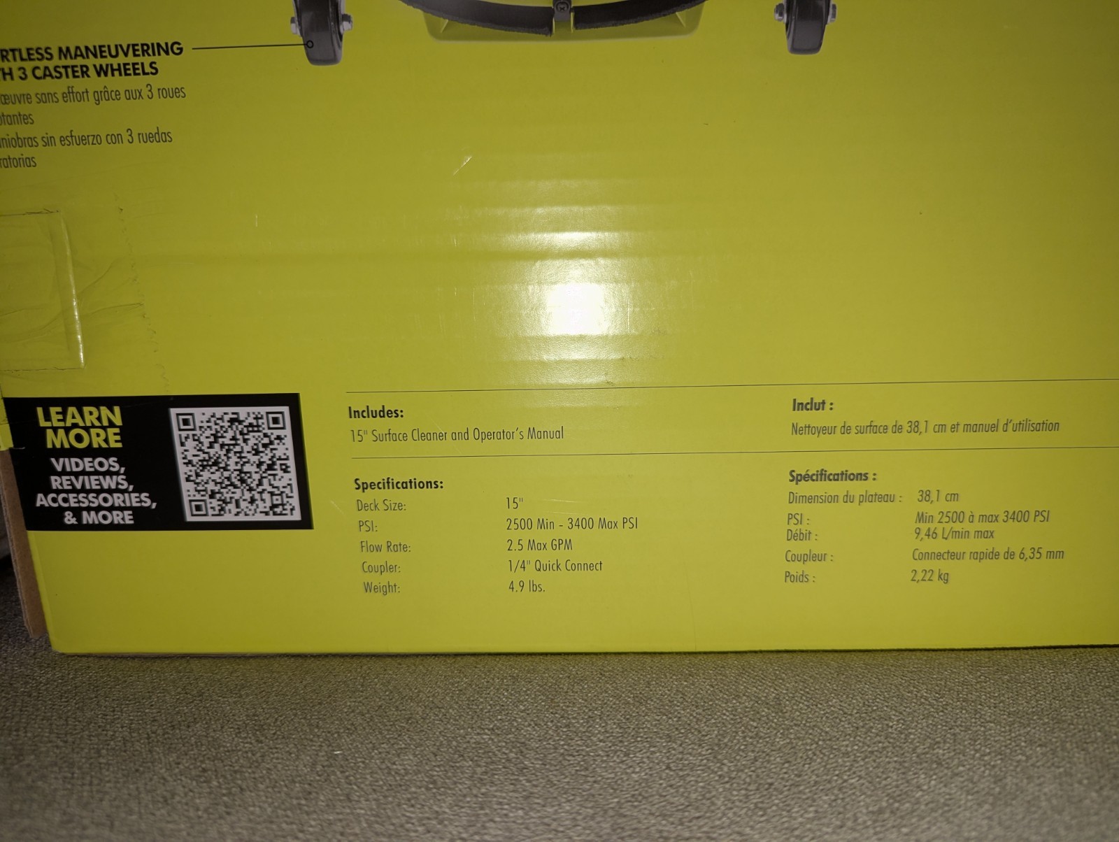 RYOBI 15″ 3400 PSI Gas Pressure Washer Surface Cleaner w/Caster Wheels RY31SC15