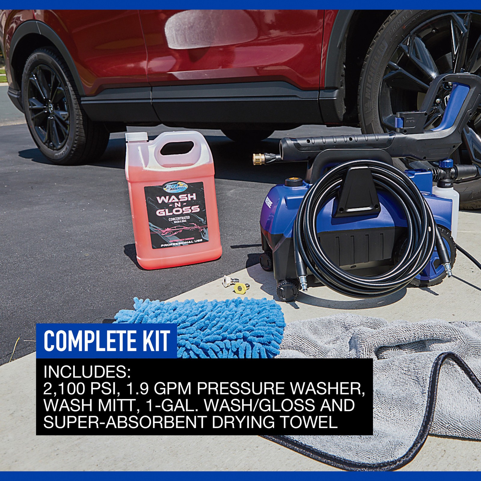 Powerhorse Follow Me 2,100 PSI Electric Pressure Washer Car Cleaning Kit, 1.9