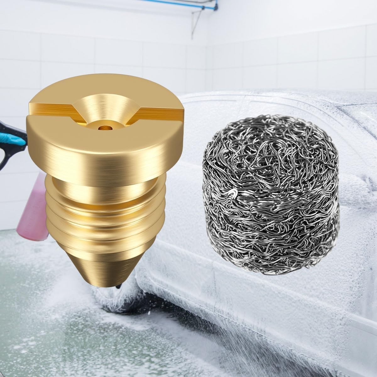 2 Pieces 1.1 mm Orifice Foam Cannon and 2 Pieces Foam Maker, Universal Brass