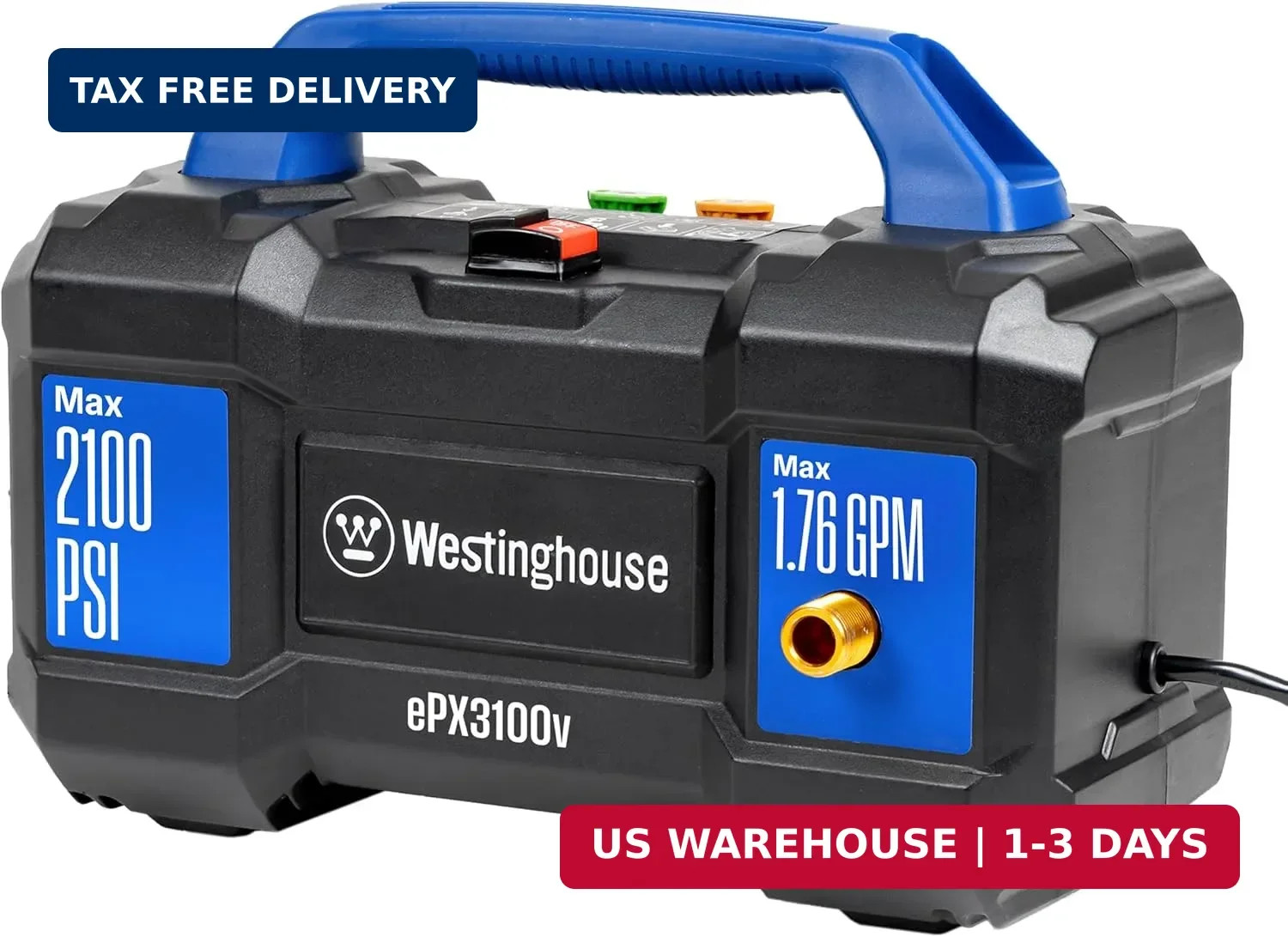 Westinghouse ePX3100v Electric Pressure Washer, 2100 Max PSI 1.76 Max GPM, Built