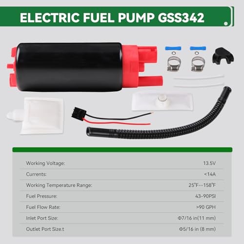 340LPH High Pressure Electric Fuel Pump, 13.5V 43–90 PSI 340LPH for Gasoline