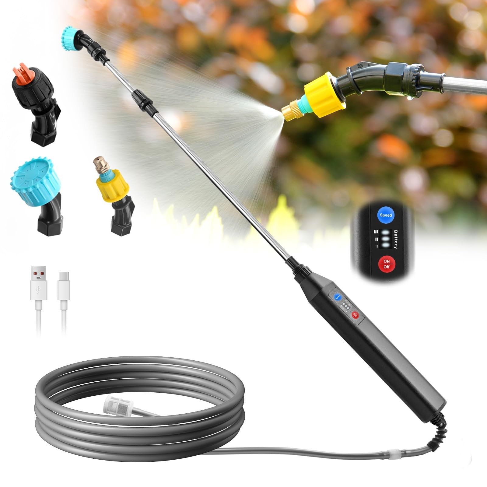 SideKing 23.6″ Battery Powered Sprayer Wand, 2025 Upgraded 11.4 inches, Black