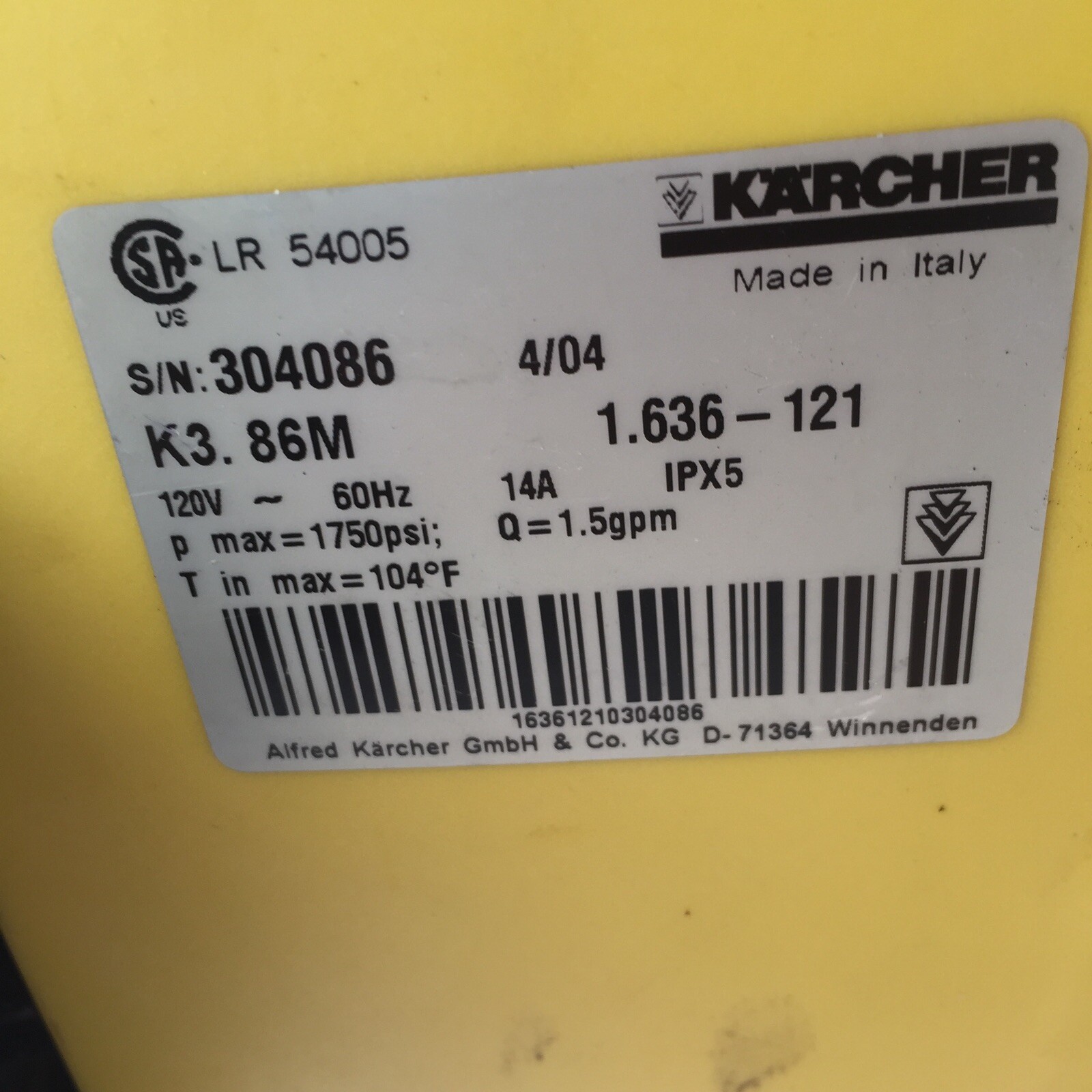 Karcher K3 86M Electric Power Pressure Washer 1750 PSI TruPressure
