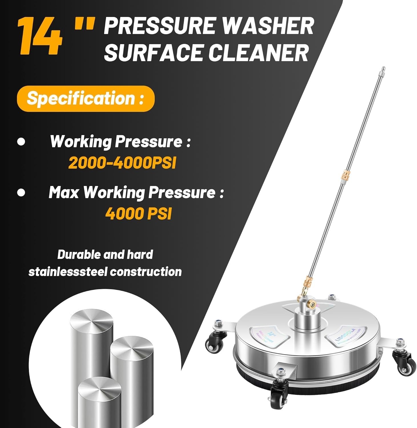 Effortless 14” Pressure Washer Surface Cleaner – Wheels for Smooth Maneuvering
