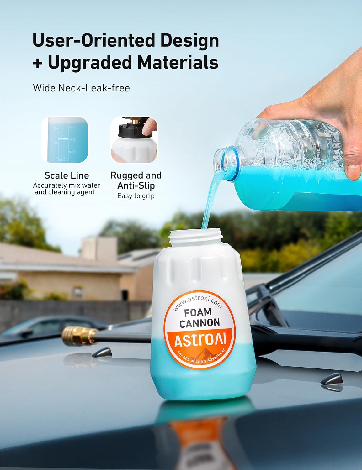 Astroai Foam Cannon, Heavy Duty Car Foam Blaster Wide Neck Adjustable Snow Foam