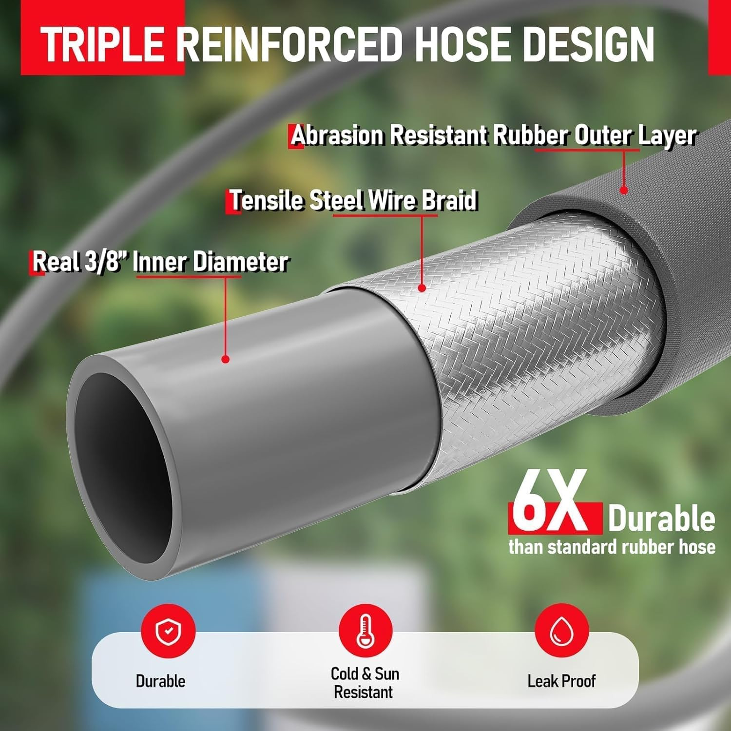 50FT 3/8″ Pressure Washer Hose, 4000 PSI, Kink Resistant, Hot/Cold Water