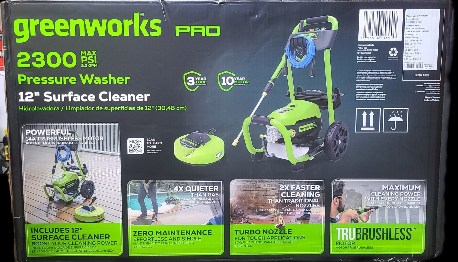 Greenworks Pro 2300 PSI 1.2-GPM Cold Water Electric Pressure Washer Gpw2301sc-1