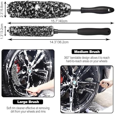 3PCS Wheel Brush Kit for Cleaning Wheel and Tire, Wheel and Rim Brush, Car Detai