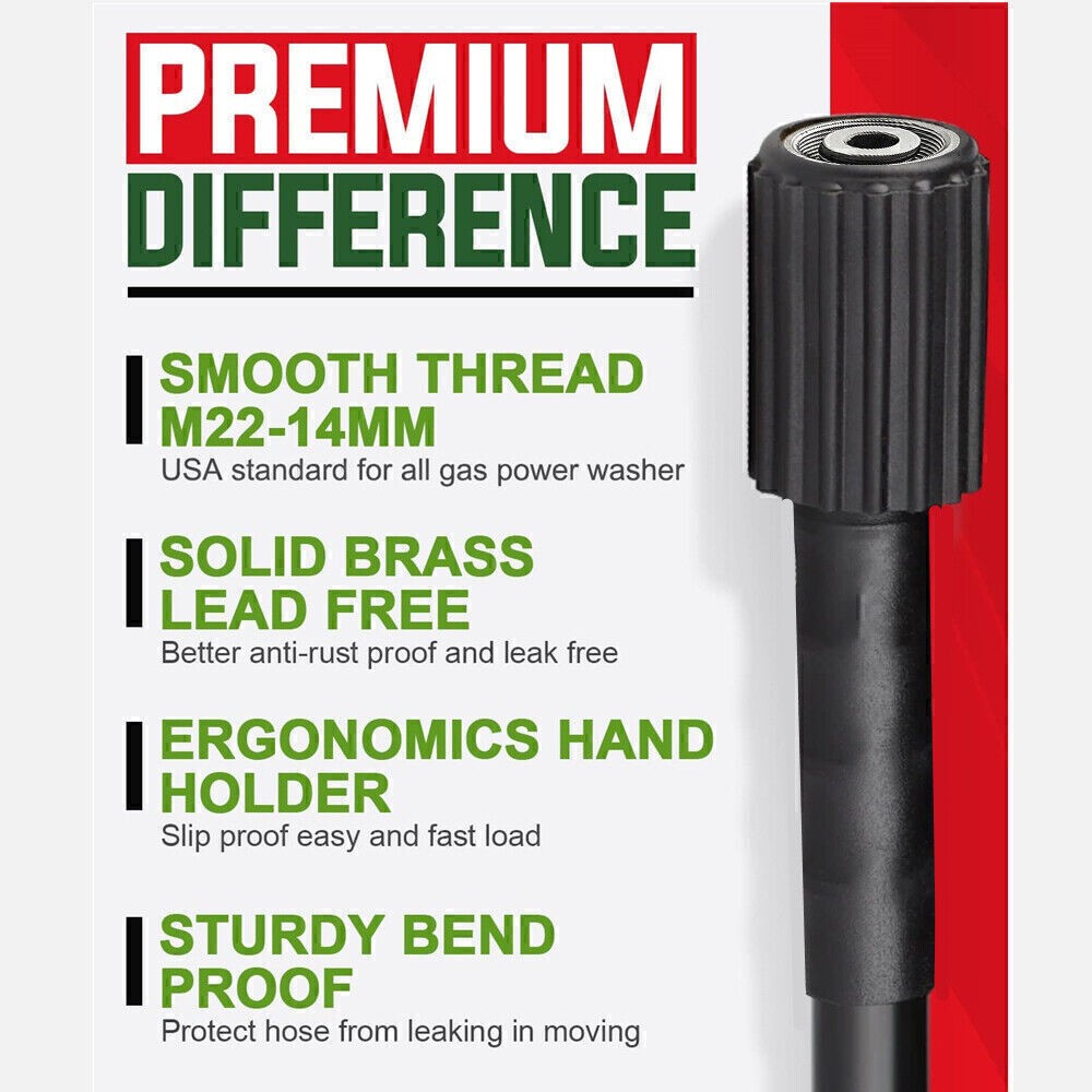 20FT High Pressure Washer Hose 5800PSI M22 14MM Power Washer Extension Hose USA