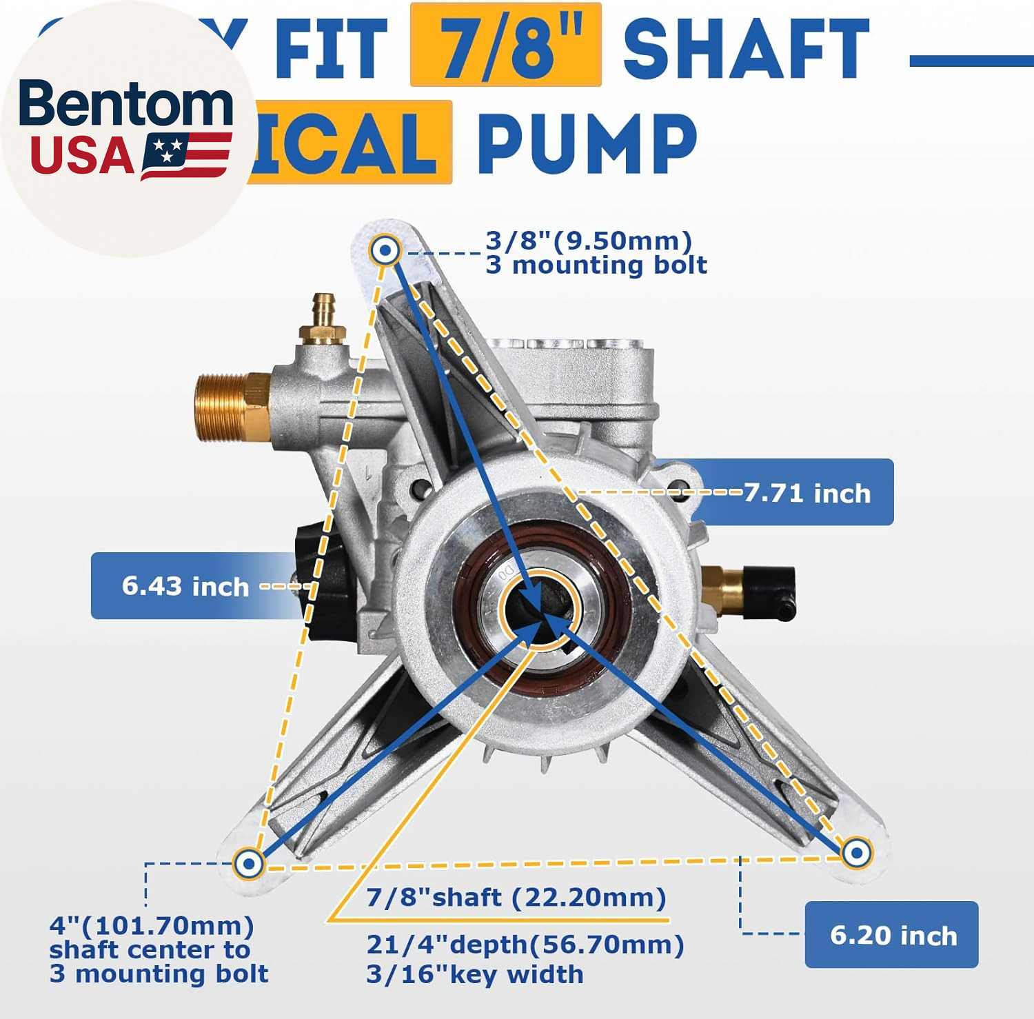 7/8″ Shaft Vertical Pressure Washer Pump – Rear Inlet/Outlet Max 3400 PSI @ 2.5