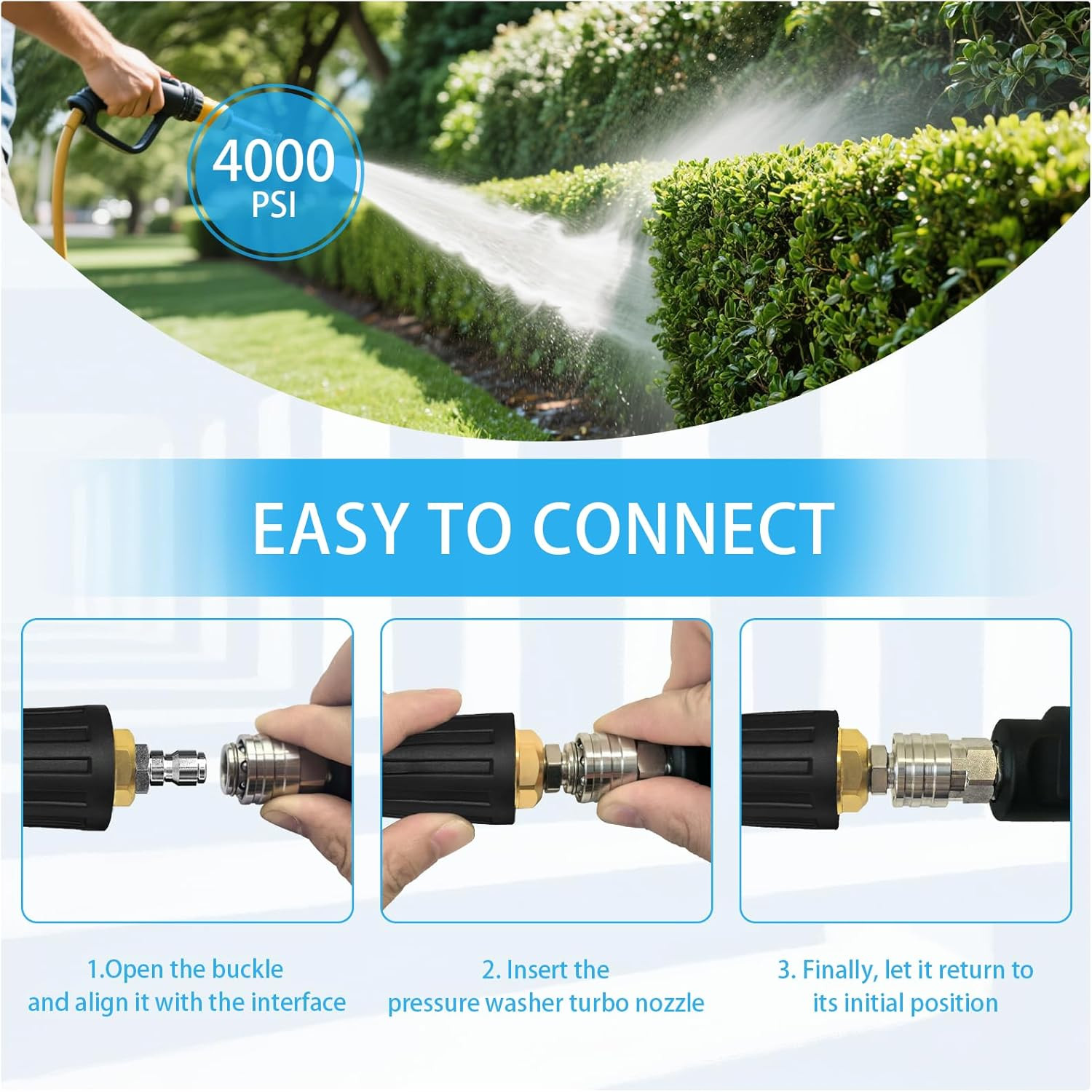 Turbo Nozzle Pressure Washer Tips, Max 4000 PSI, Upgrade 360° Rotating Turbo Spr