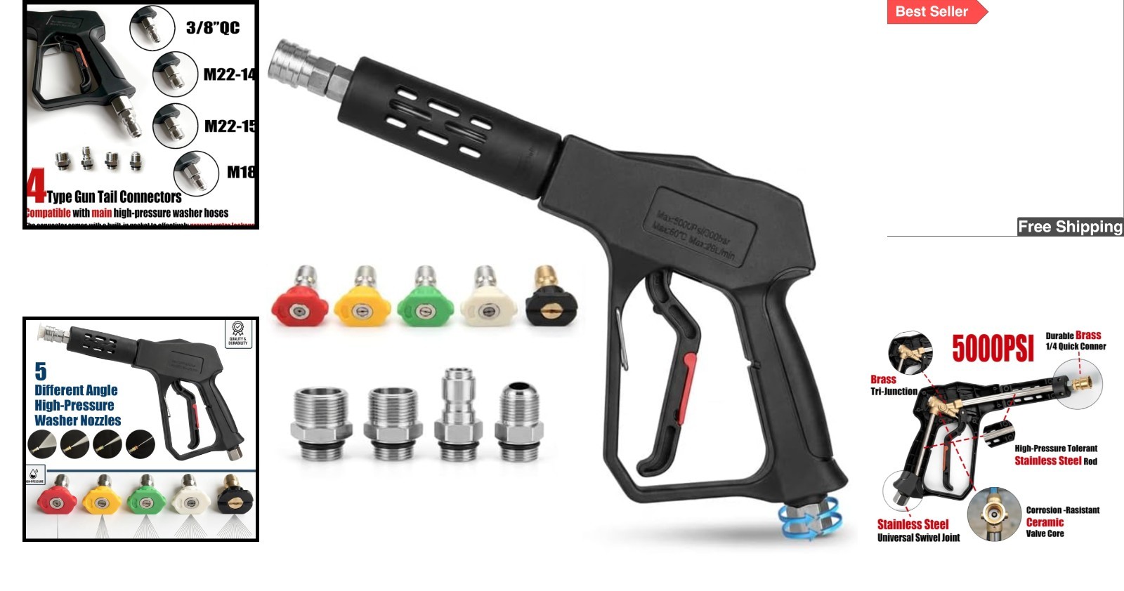Versatile 5000 PSI Pressure Washer Gun – Swivel Design & Universal Compatibility