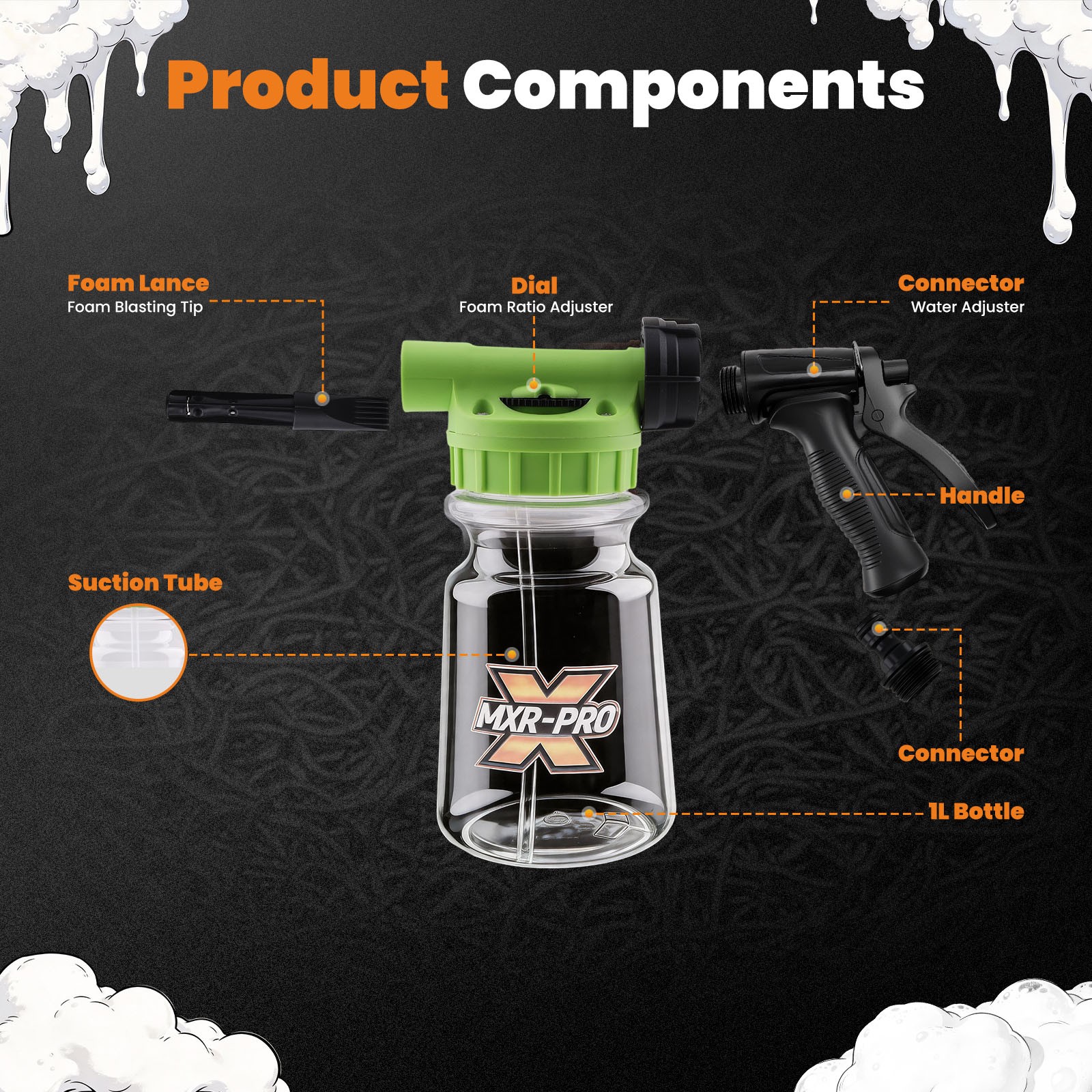 1L Car Wash Foam Cannon Pressure Washer Gun Soap Spray w/ Leak-Free Seal