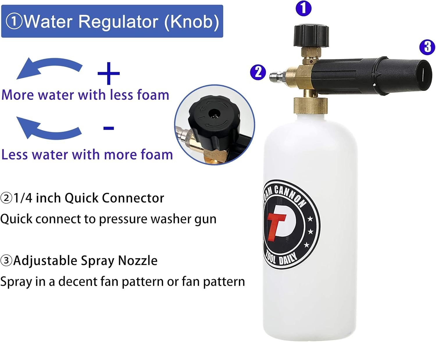 Tool Daily B07HC898GM 1L Foam Cannon with 5 Pressure Nozzle Tips