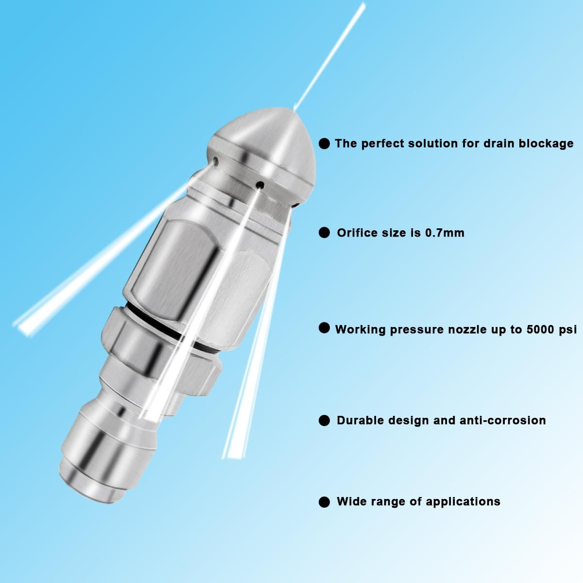 1 Set Stainless Steel Pressure Washer Sewer Jetter Nozzle, 1/4″ Compact, Mini