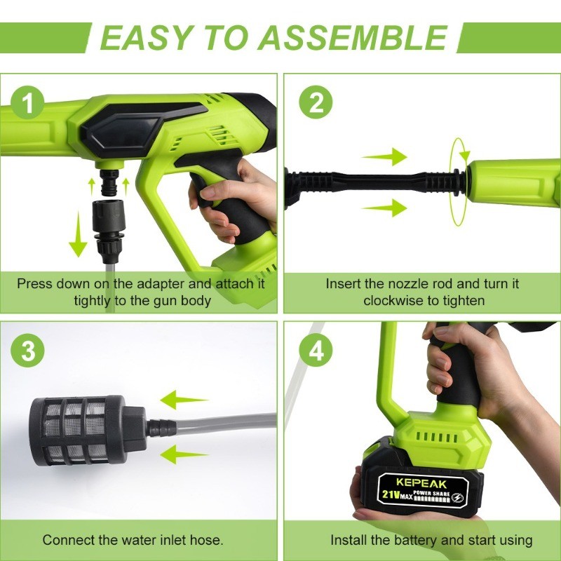 Cordless Electric High Pressure Water Spray Car Gun 850PSI Portable Washer Clean