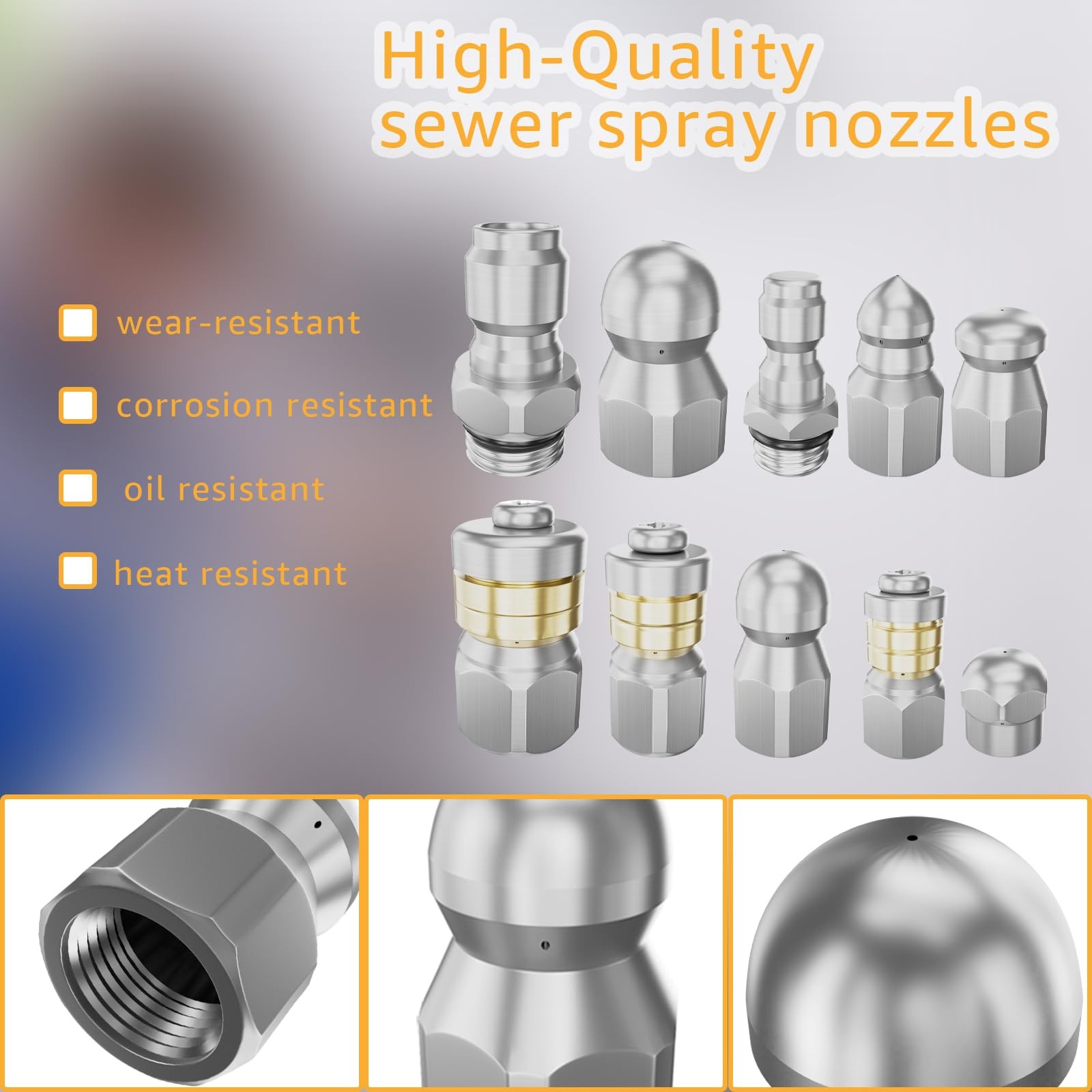 Jetter Heads Kit, Rotating Button Drain Cleaning Nozzle Tips for Pressure Was…