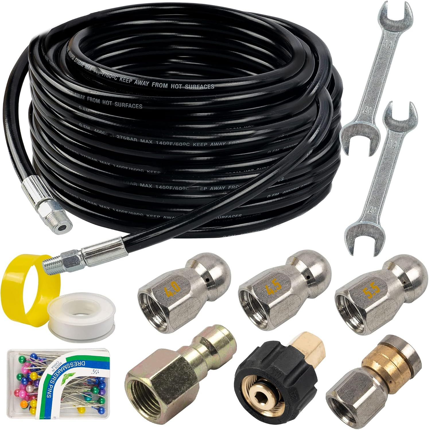 Sewer Jetter Kit for Pressure Washer 50FT, Drain Cleaner Hose 1/4 Inch NPT, Orif