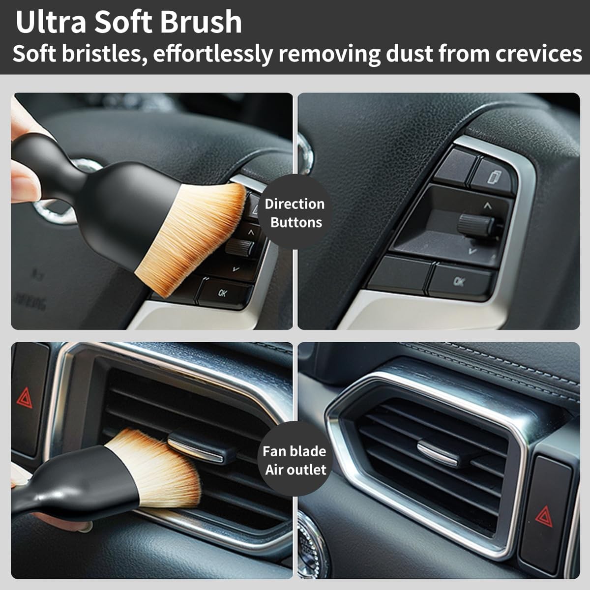QioTceen Car Detailing Brush Set – 4-Piece Kit for Interior & Exterior Black