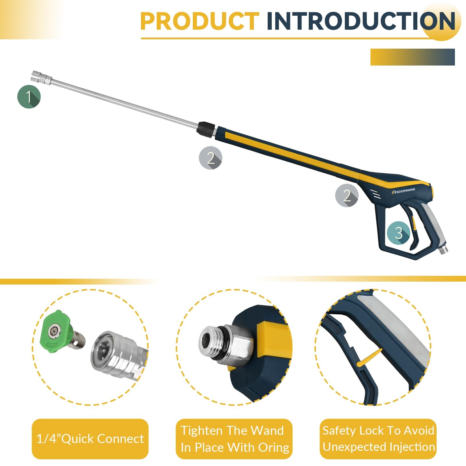 High Pressure Washer Gun with Wand Extension 5 Nozzle Tips 4000 PSI M22-14