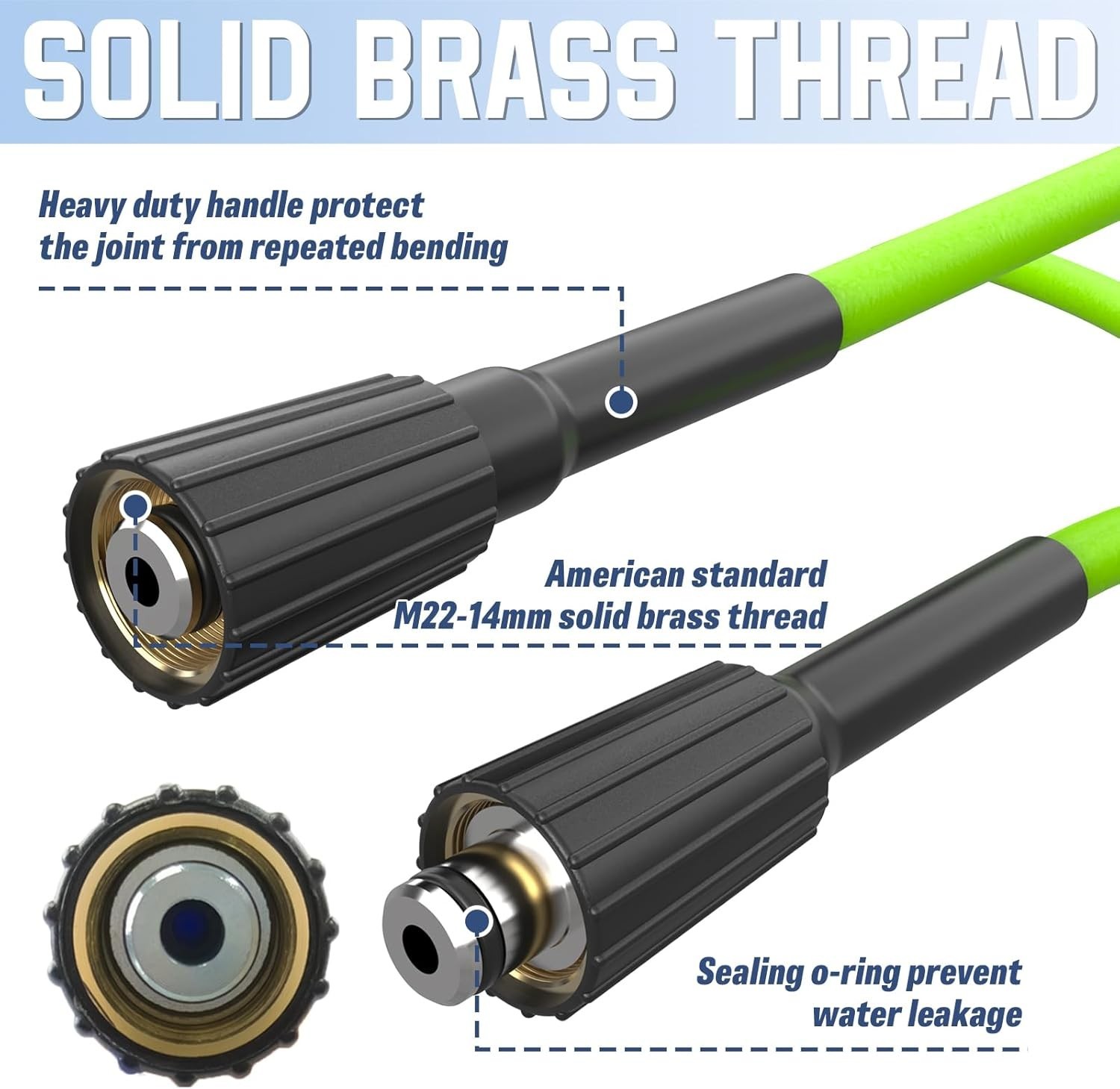 Super Flexible 25 FT Pressure Washer Hose, 3700 PSI with M22-14mm Brass Fittings