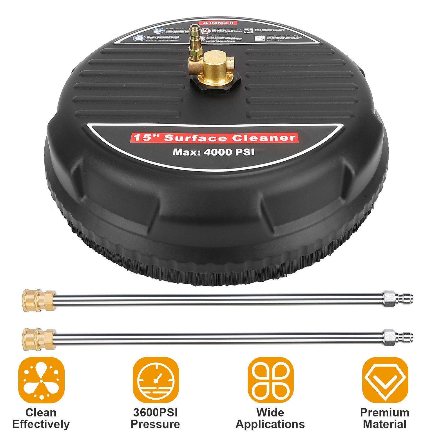 4000PSI Pressure Washer Flat Surface Cleaner Attachment w/2 Power Extension Wand