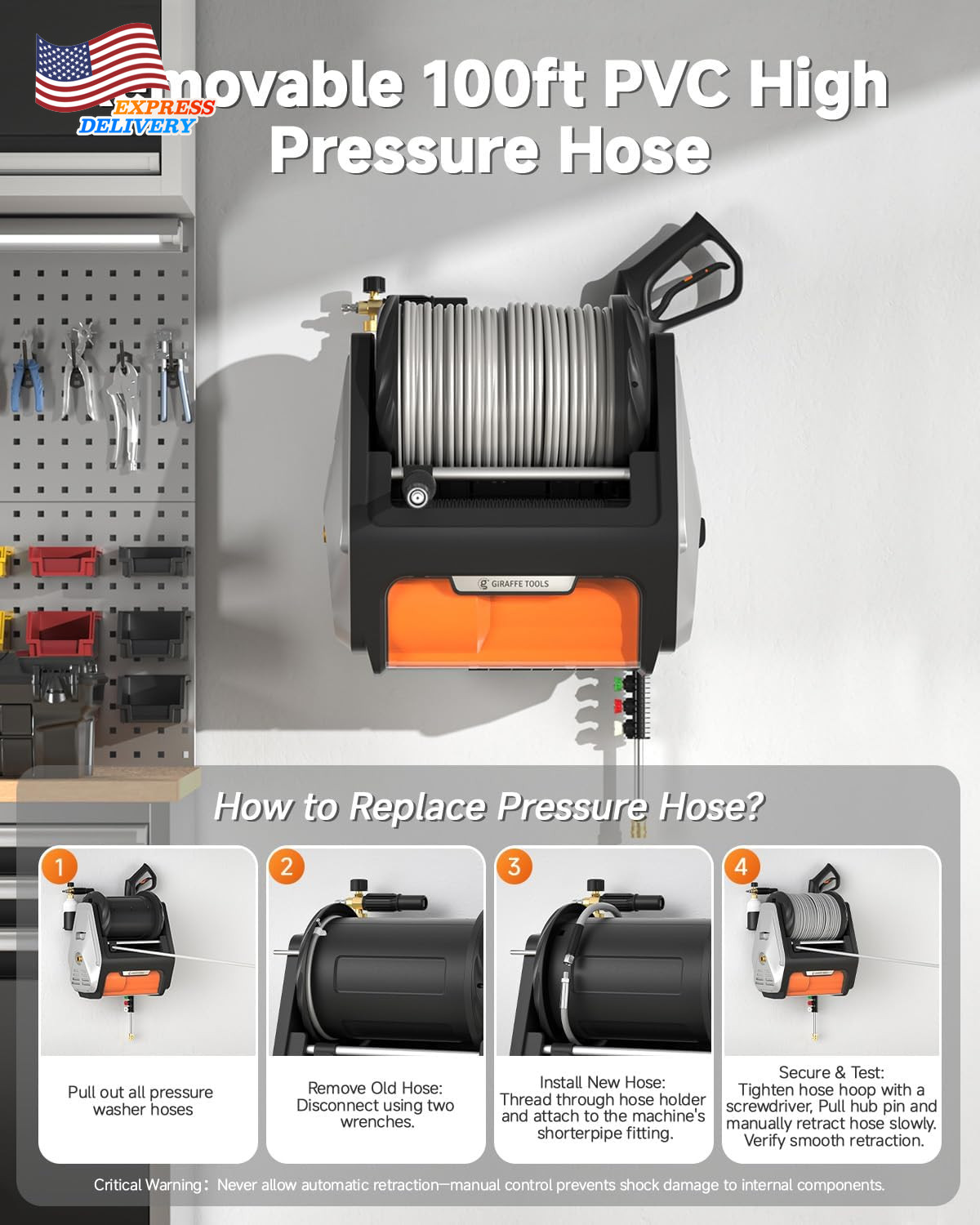 Wall Mount Pressure Washer PRO with Max 3700PSI 1.6 GPM 1800W Brushless Motor