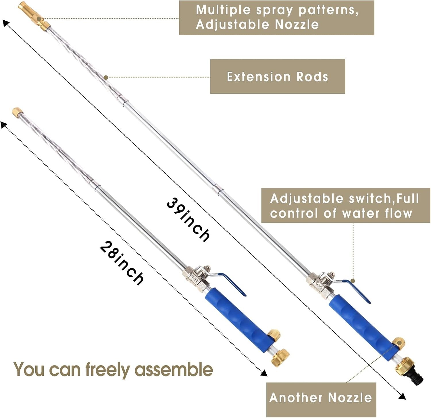 Durable High Pressure Water Wand 39 Inches with Flexible Design for Easy Access