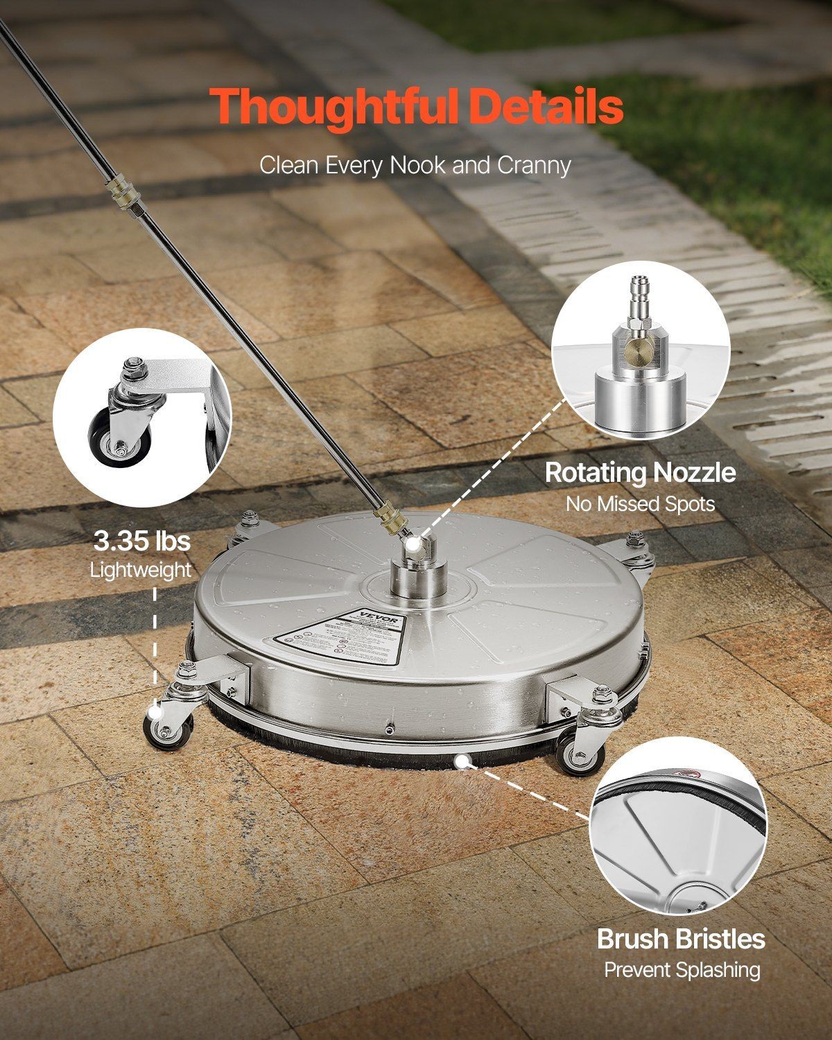 4000PSI 18in 4-Wheel Surface Cleaner & Quick Connect & Stainless Steel