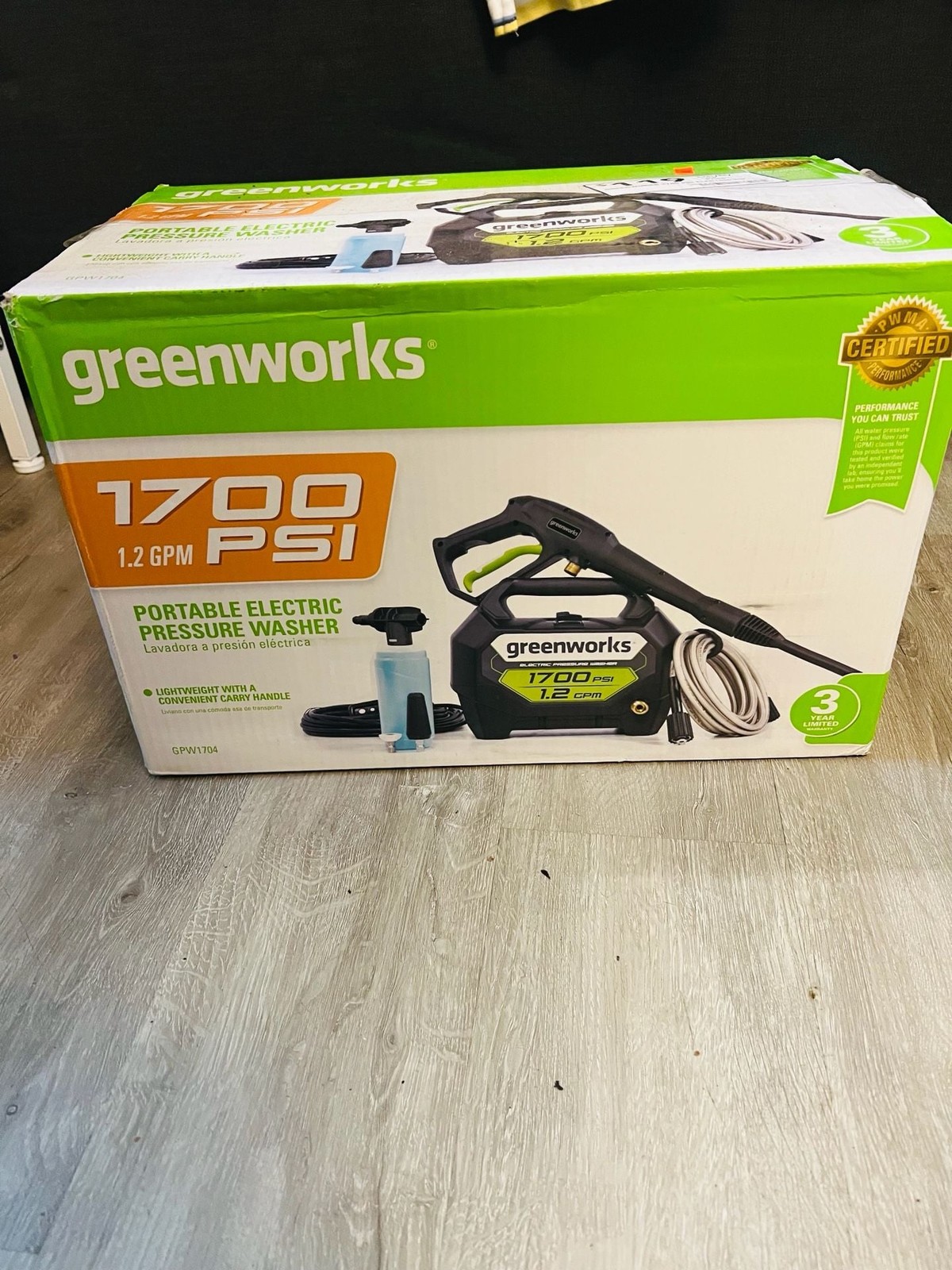 Greenworks 1700 PSI 1.2 GPM Portable Electric Pressure Washer GPW1704